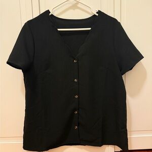 Cupshe Scalloped V-neck Blouse, Size L, Black